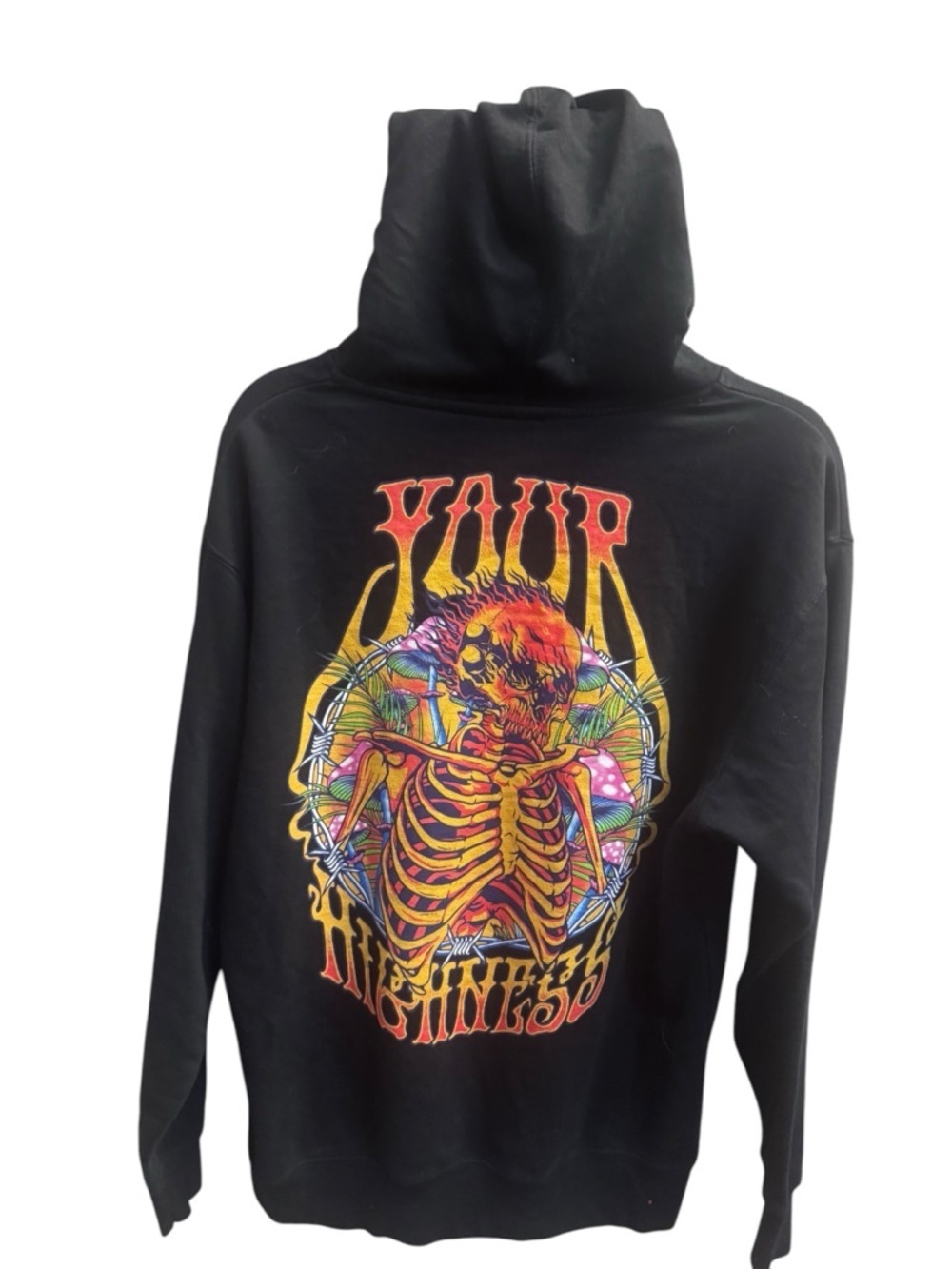 Your Highness Consciousness Hoodie Skull on Fire Black Sweatshirt Size Medium